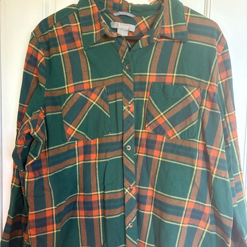 Natural Reflections Green and Orange Plaid Shirt